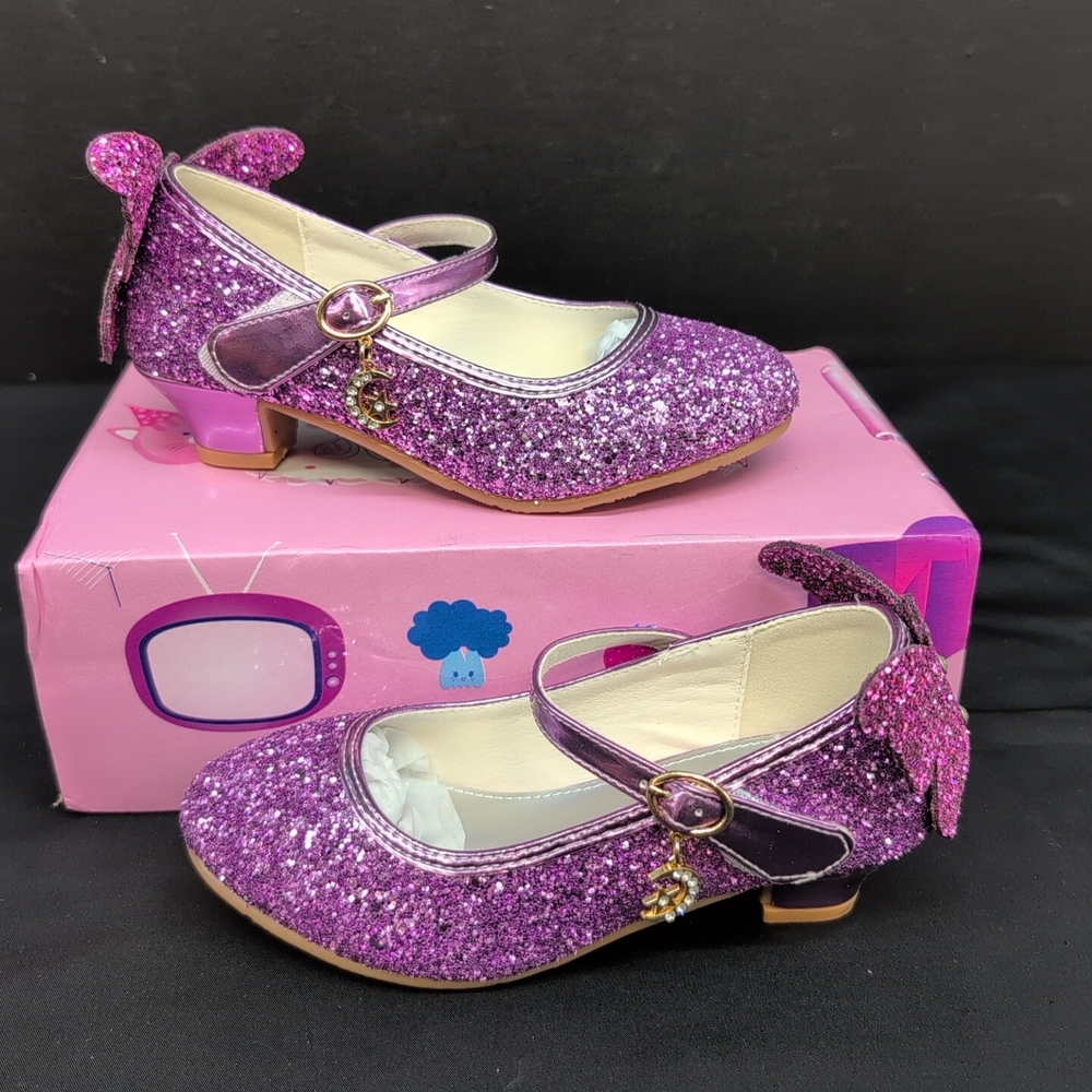 Babeiniao Mary Jane Glitter Low Heel Girls Princess Dance Party Shoes 30 Purple